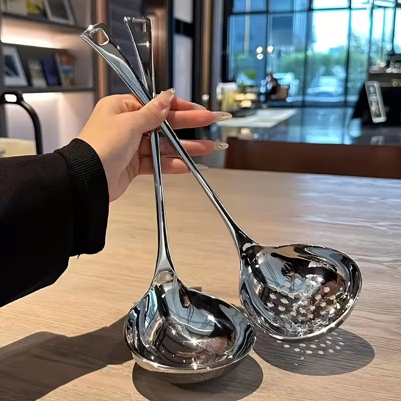 2pcs Set Long Handled Stainless Steel Soup Spoons