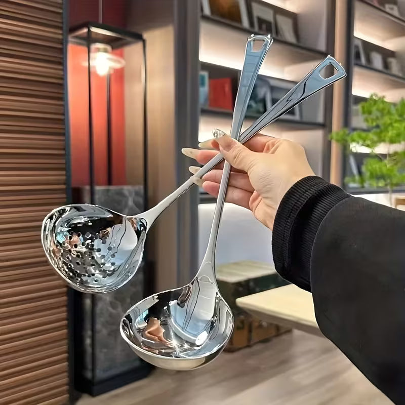 2pcs Set Long Handled Stainless Steel Soup Spoons