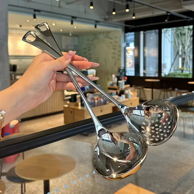 2pcs Set Long Handled Stainless Steel Soup Spoons