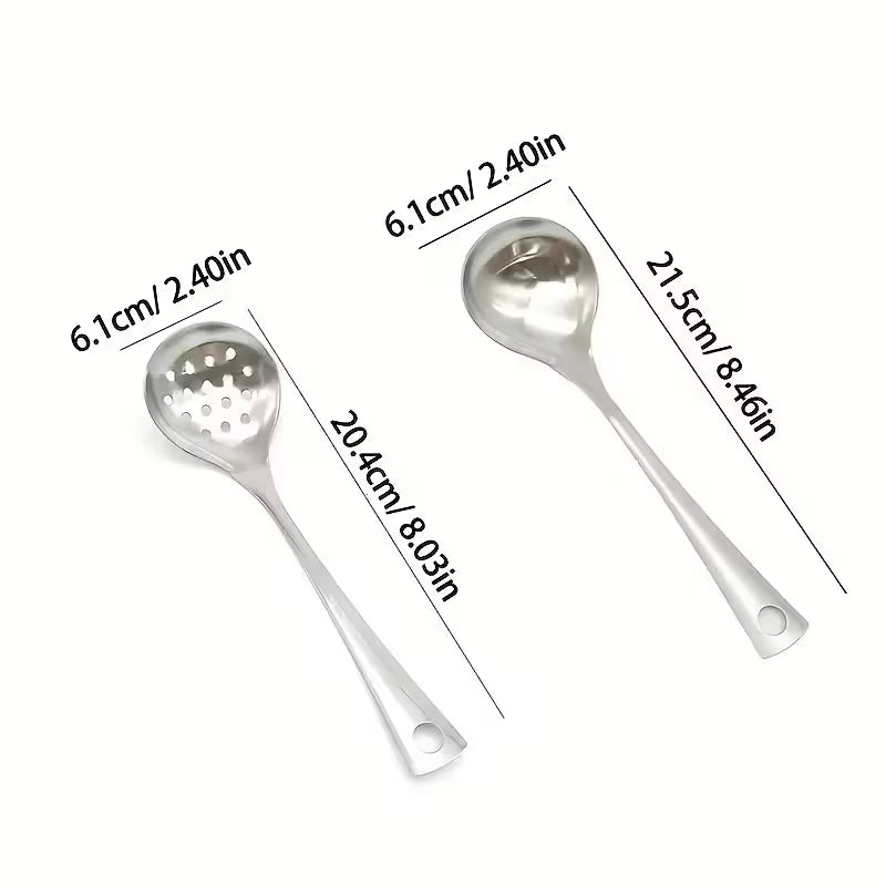 2pcs Set Long Handled Stainless Steel Soup Spoons